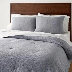Hearth & Hand Magnolia KING Gauze Stitch Pin Dot Duvet Cover Blue NEW W/ TAGS